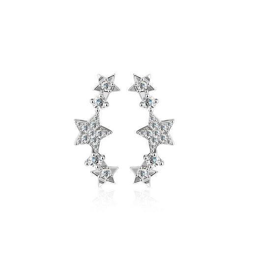 1 Paar Ohrklemmen funkelnde STERNE 21 x 3mm Set Damen Ohrringe Ohrclip Ohrstecker Chirurgenstahl Silber Clear Aqua