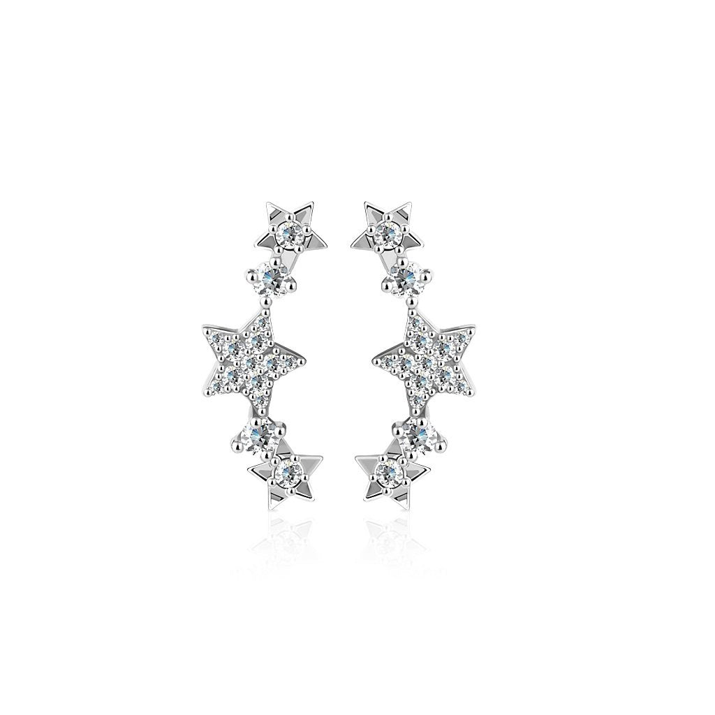 1 Paar Ohrklemmen funkelnde STERNE 21 x 3mm Set Damen Ohrringe Ohrclip Ohrstecker Chirurgenstahl Silber Clear Aqua