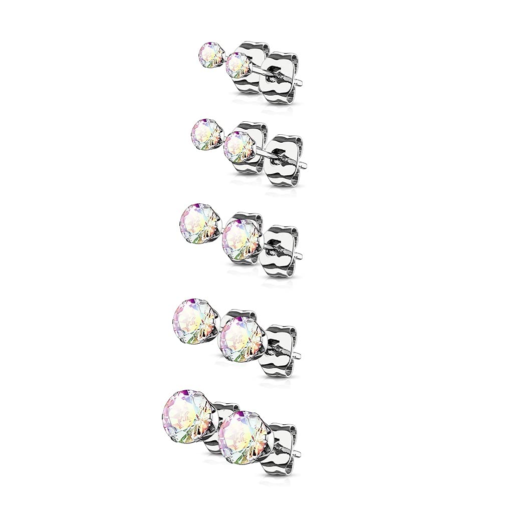 5 Paar Ohringe Runder Zirkonia 3mm 4mm 5mm 6mm 7mm Ohrringe Ohrstecker Chirurgenstahl Silber Gold Schwarz