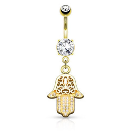 Bauchnabelpiercing Set 1,6mm 10mm Hamsa 16,2 x 13,1mm Nabelpiercing Chirurgenstahl Bananabell Zirkonia Farbe Weiß in Gold Roségold