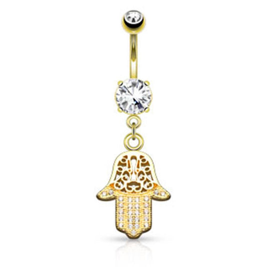 Bauchnabelpiercing Set 1,6mm 10mm Hamsa 16,2 x 13,1mm Nabelpiercing Chirurgenstahl Bananabell Zirkonia Farbe Weiß in Gold Roségold