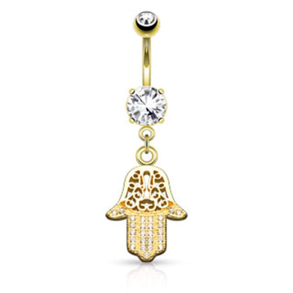 Bauchnabelpiercing Set 1,6mm 10mm Hamsa 16,2 x 13,1mm Nabelpiercing Chirurgenstahl Bananabell Zirkonia Farbe Weiß in Gold Roségold