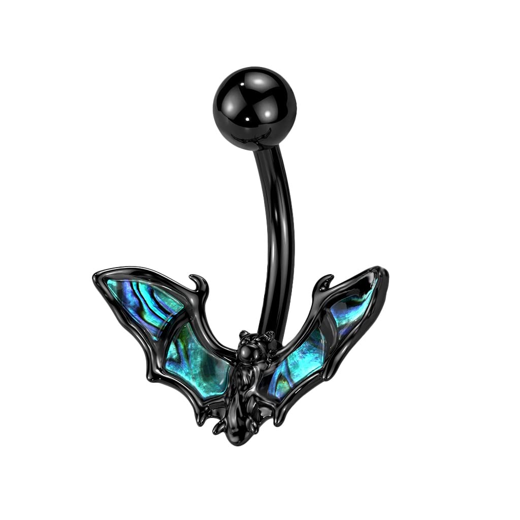 Bauchnabelpiercing Fledermaus Abalone Schwarz Silber Nabelpiercing Chirurgenstahl Bananabell Stab-länge 10mm