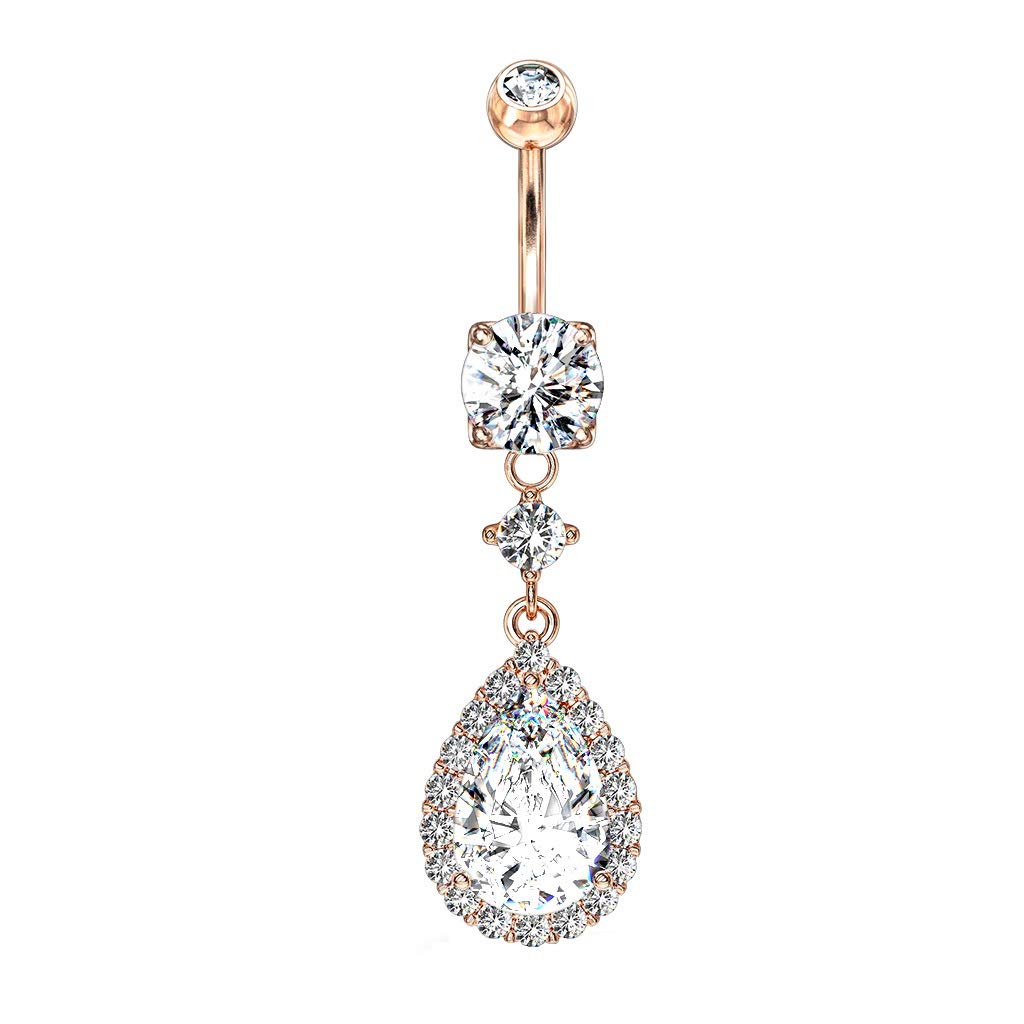Bauchnabelpiercing Zirkonia Tropfen-Anhänger Nabelpiercing Chirurgenstahl Bananabell Silber Gold Roségold Clear Stab 1,6/10mm