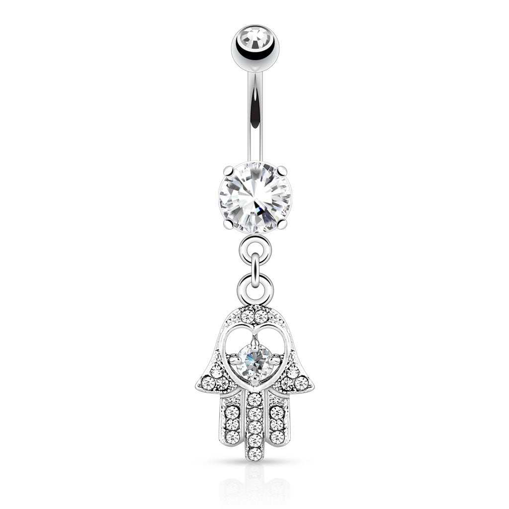 Bauchnabelpiercing Set 1,6mm 10mm Hamsa 15,9 x 11,2mm Nabelpiercing Chirurgenstahl Bananabell Zirkonia Silber