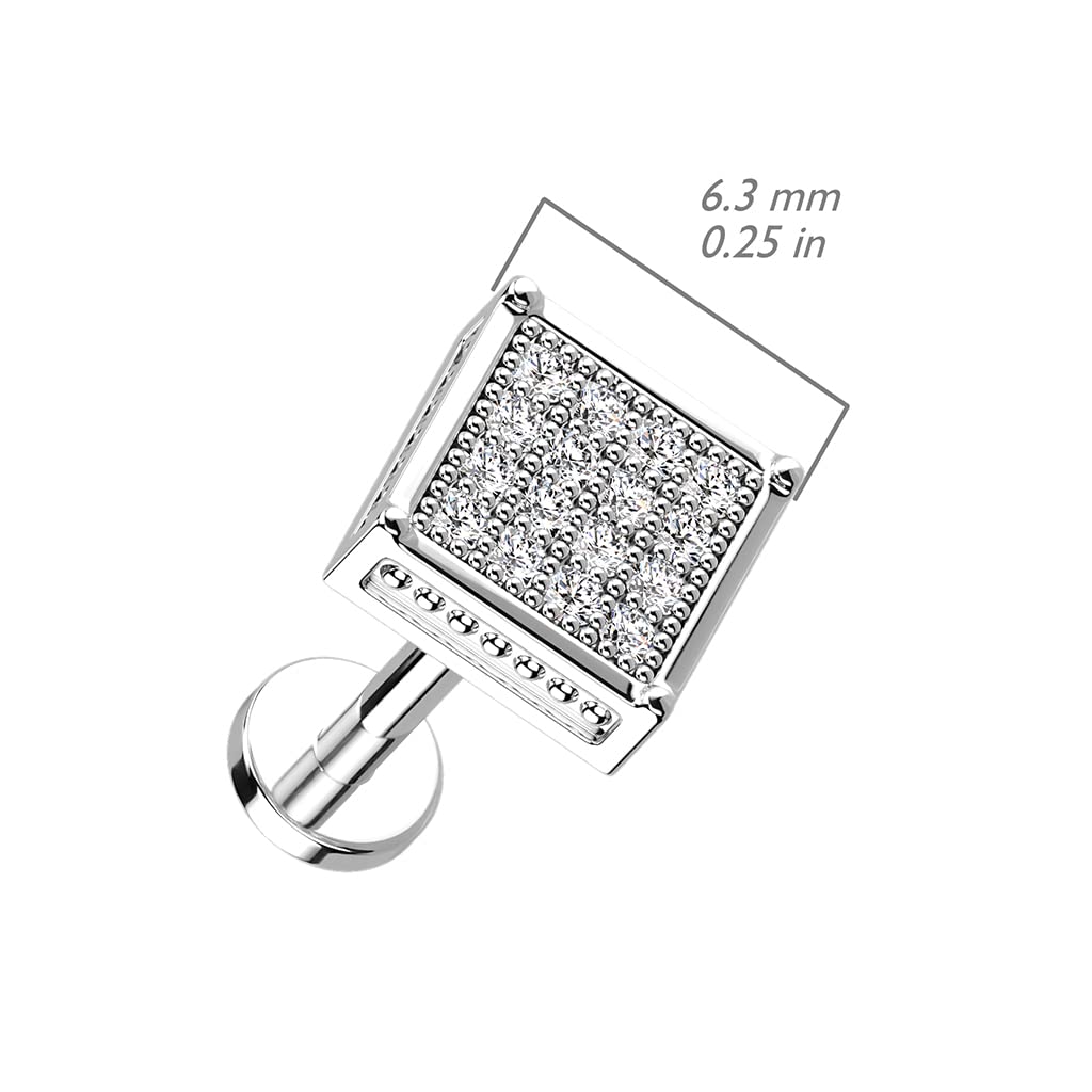 Knorpel Ohrstecker Quadrat Silber Gold Roségold Pavé Zirkonia Clear Piercings Chirurgenstahl Schraubverschluss Stab 6/8mm lang