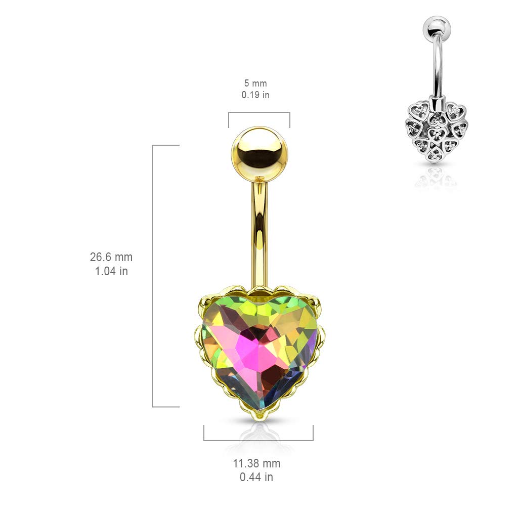 Bauchnabelpiercing Regenbogen-Effekt Kristall Herz Nabelpiercing Chirurgenstahl Bananabell viele Farben Stab 1,6/10mm