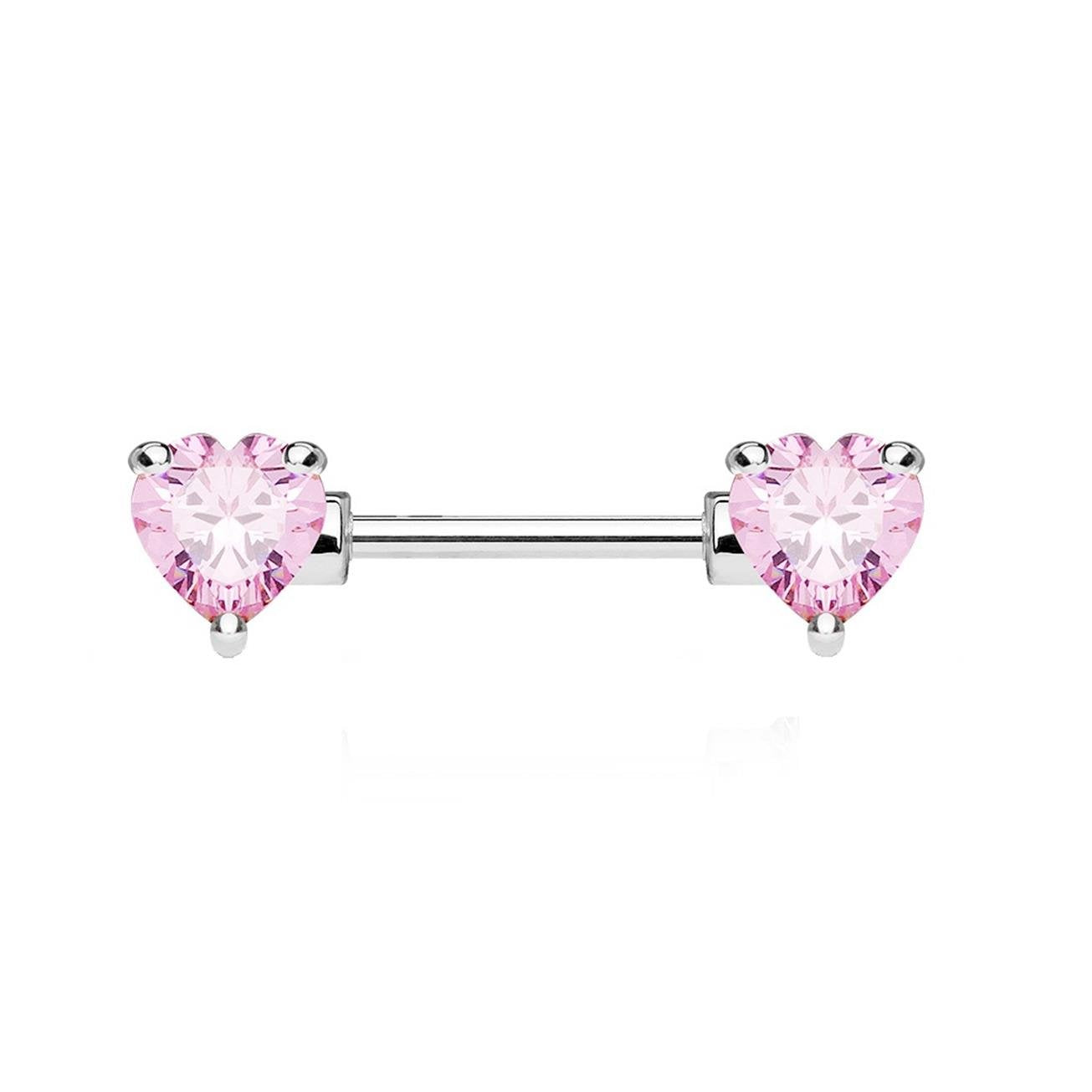 Brustwarzenpiercing ZIRKONIA Herzen Brustpiercing Intimpiercing CHIRURGENSTAHL Silber Gold Roségold Stab 1,6mm 12/16mm