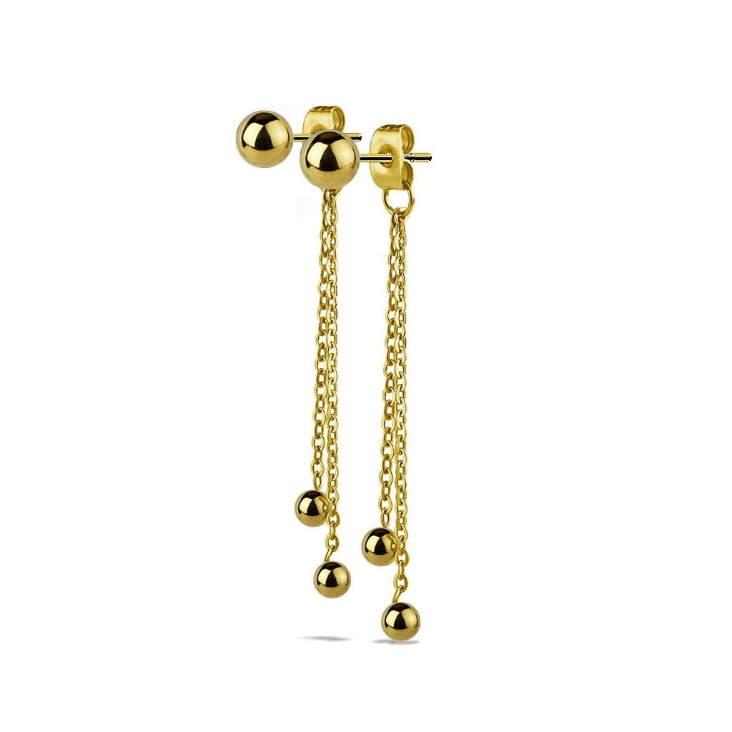 1 Paar Ohr-hänger 2 lange hängende Ketten 3 Kugeln Ohrringe Set Ohrstecker Chirurgenstahl Silber Gold Roségold