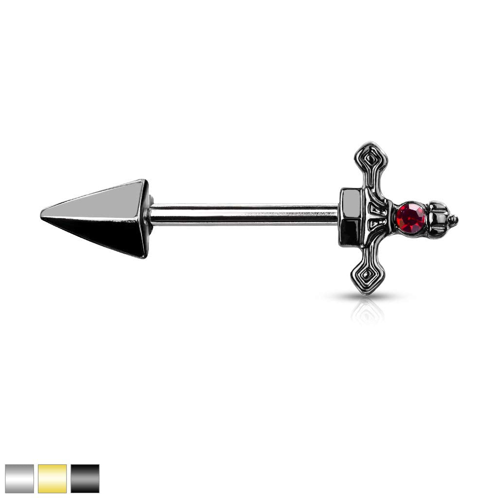 Brustwarzenpiercing roter Kristall Dolch Brustpiercing Nippelpiercing Chirurgenstahl Silber Gold Schwarz Stab 1,6/14mm