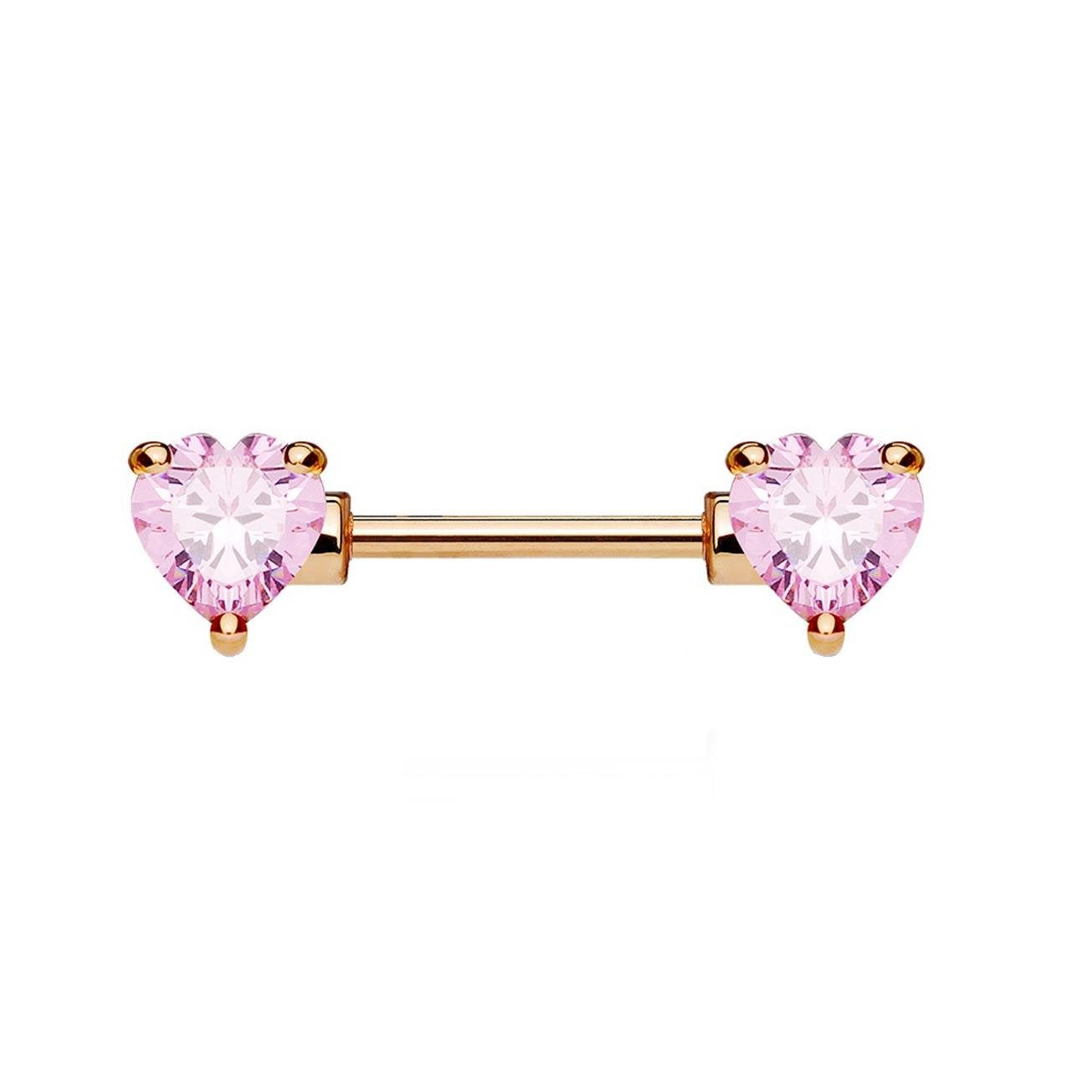 Brustwarzenpiercing ZIRKONIA Herzen Brustpiercing Intimpiercing CHIRURGENSTAHL Silber Gold Roségold Stab 1,6mm 12/16mm