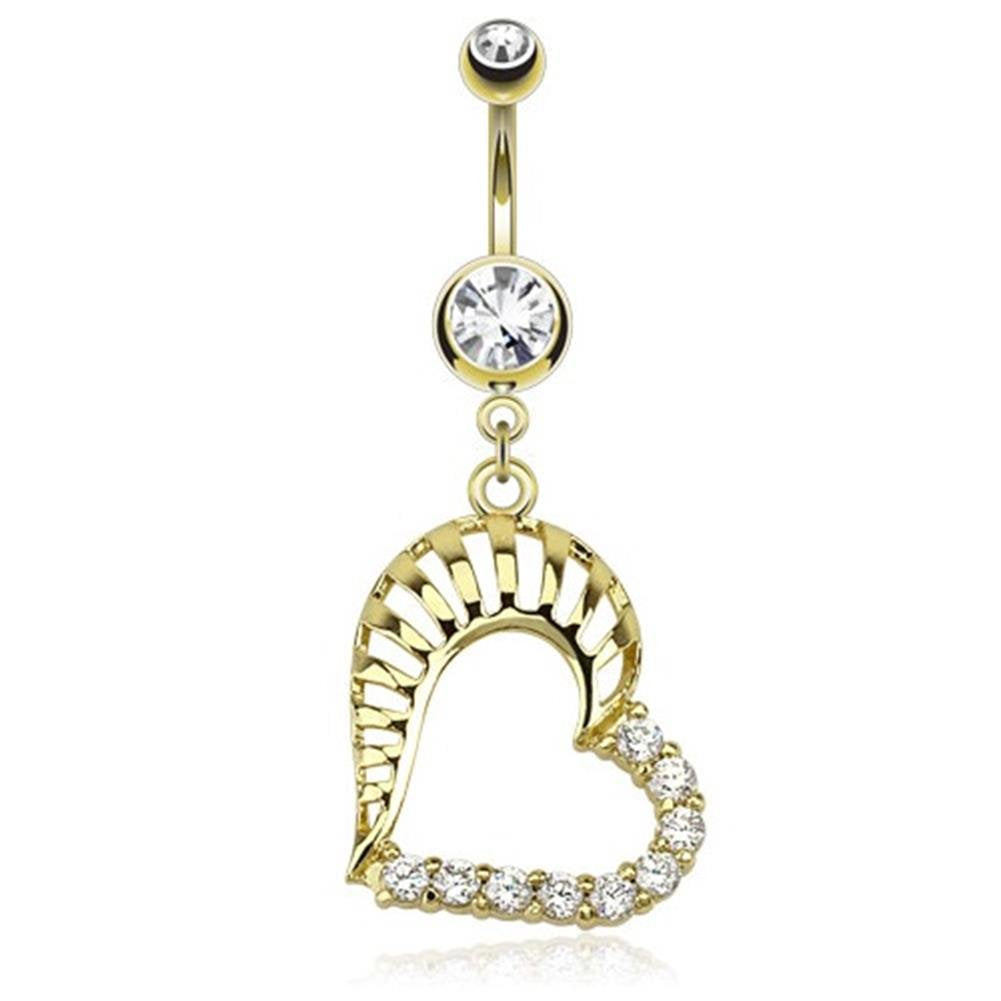 Bauchnabelpiercing Anhänger Herz 1,6mm 10mm Stab Nabelpiercing Edelstahl Chirurgenstahl Bananabell Zirkonia 14 Karat vergoldet