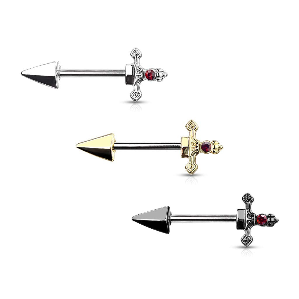 Brustwarzenpiercing roter Kristall Dolch Brustpiercing Nippelpiercing Chirurgenstahl Silber Gold Schwarz Stab 1,6/14mm