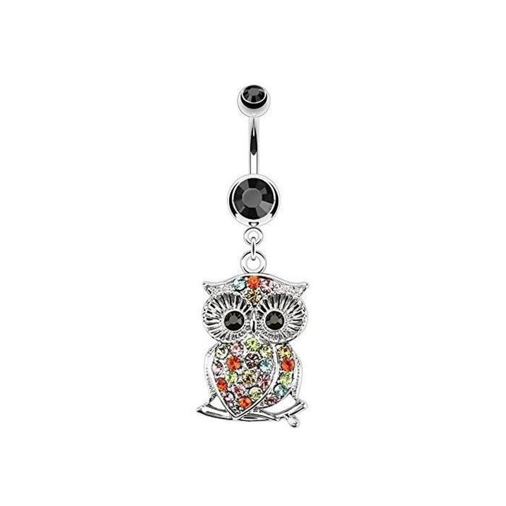 Bauchnabelpiercing Fliegende Eule Anhänger 1,6mm 10mm Nabelpiercing Chirurgenstahl Bananabell Zirkonia Silber Clear Pink Schwarz