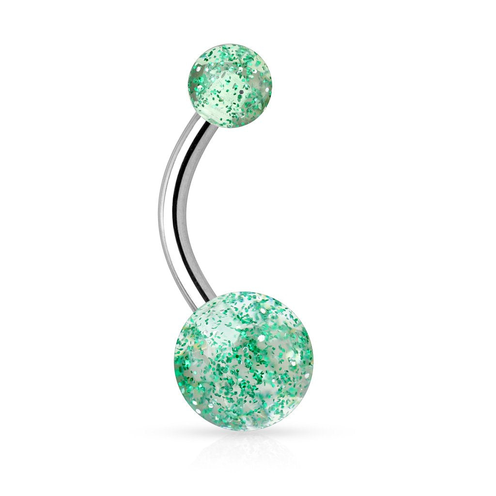 Bauchnabelpiercing GLITZERBALL 1,6mm 10mm Nabelpiercing Edelstahl Chirurgenstahl Bananabell Lila Blau Weiß Grün Schwarz Pink Rot