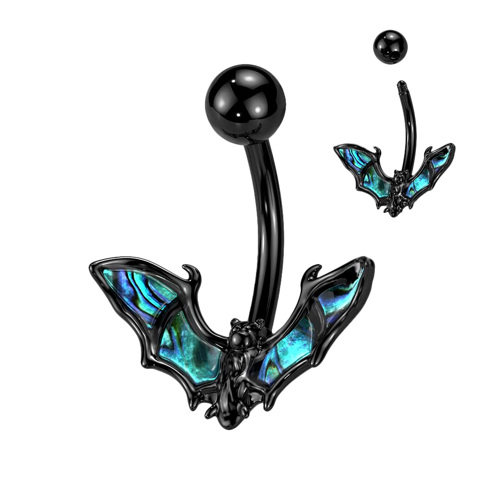 Bauchnabelpiercing Fledermaus Abalone Schwarz Silber Nabelpiercing Chirurgenstahl Bananabell Stab-länge 10mm
