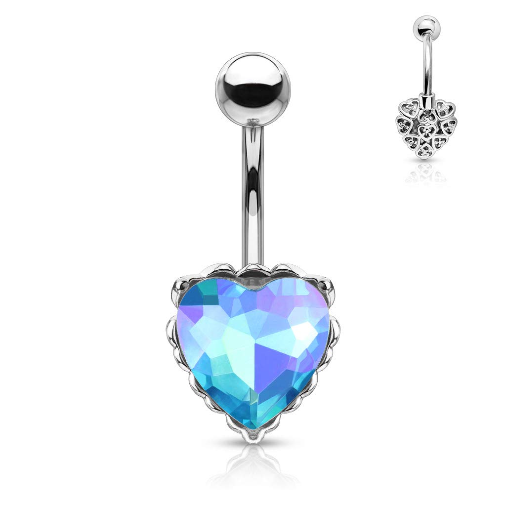 Bauchnabelpiercing Regenbogen-Effekt Kristall Herz Nabelpiercing Chirurgenstahl Bananabell viele Farben Stab 1,6/10mm