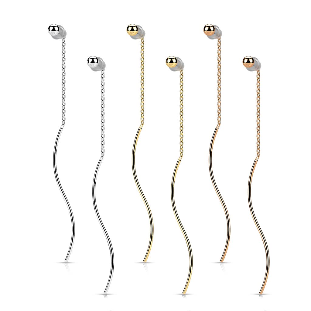 1 Paar Damen Ohrringe Durchzieher Kugel Wellen-Anhänger Ohrringe Ohrstecker Chirurgenstahl Silber Gold Roségold