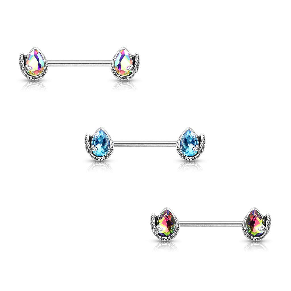 Brustwarzenpiercing Meerjungfrau-Flosse Kristall-Tropfen Brustpiercing Nippelpiercing Chirurgenstahl Mehrfarbig Stab 1,6/16mm