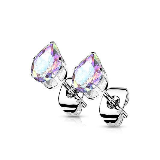 1 Paar Damen Ohrstecker Zirkonia Tränen-Tropfen Ohrringe Chirurgenstahl e viele Farben 3-7mm