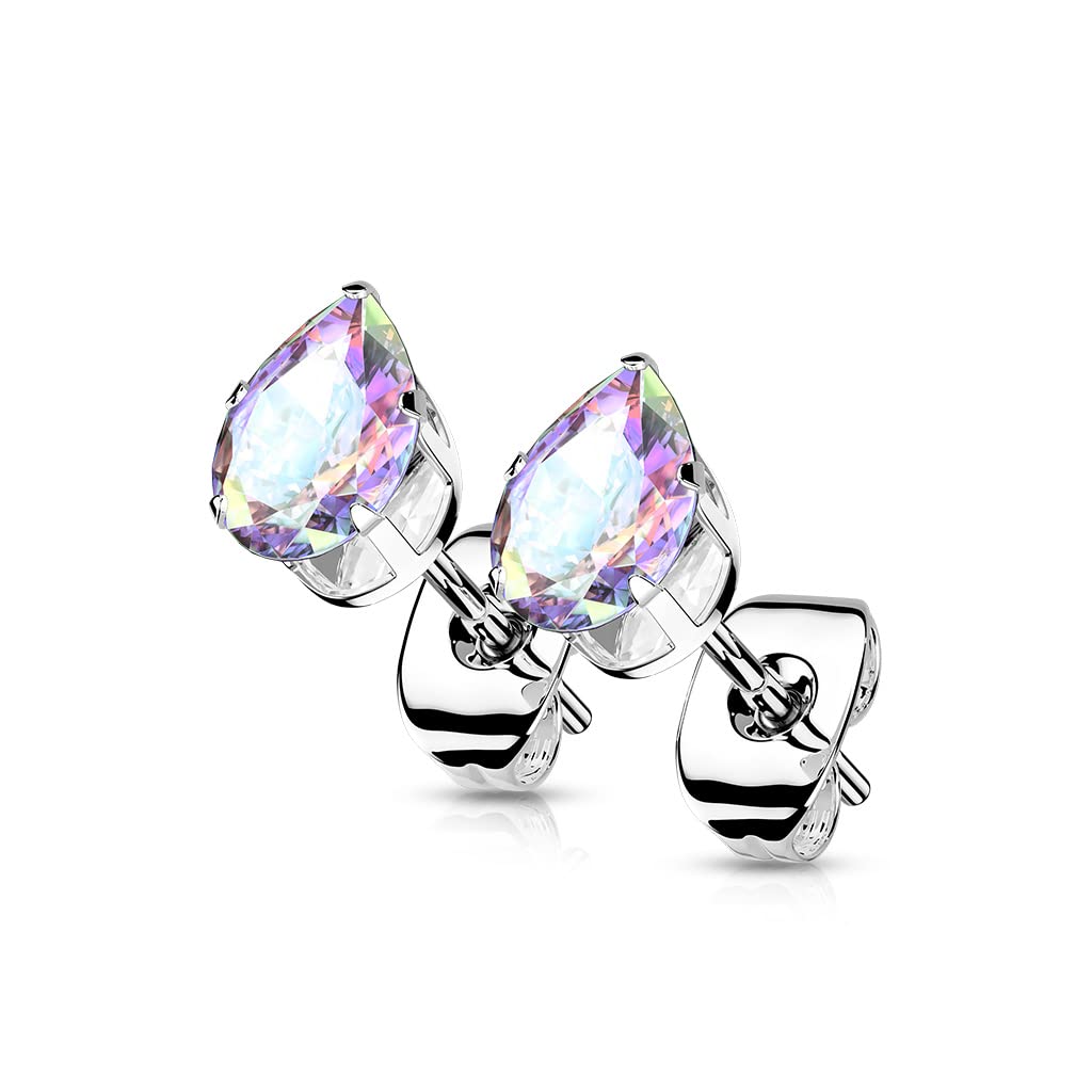 1 Paar Damen Ohrstecker Zirkonia Tränen-Tropfen Ohrringe Chirurgenstahl e viele Farben 3-7mm
