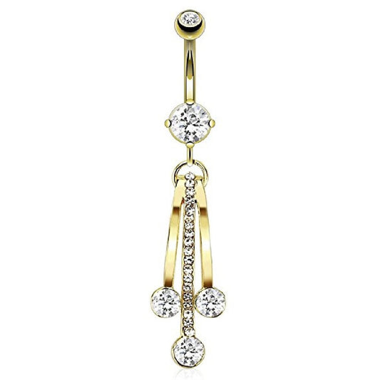 Bauchnabelpiercing 1,6mm 10mm Anhänger Viereck Ring Nabelpiercing Edelstahl Chirurgenstahl Bananabell Zirkonia Vergoldet 14 Karat