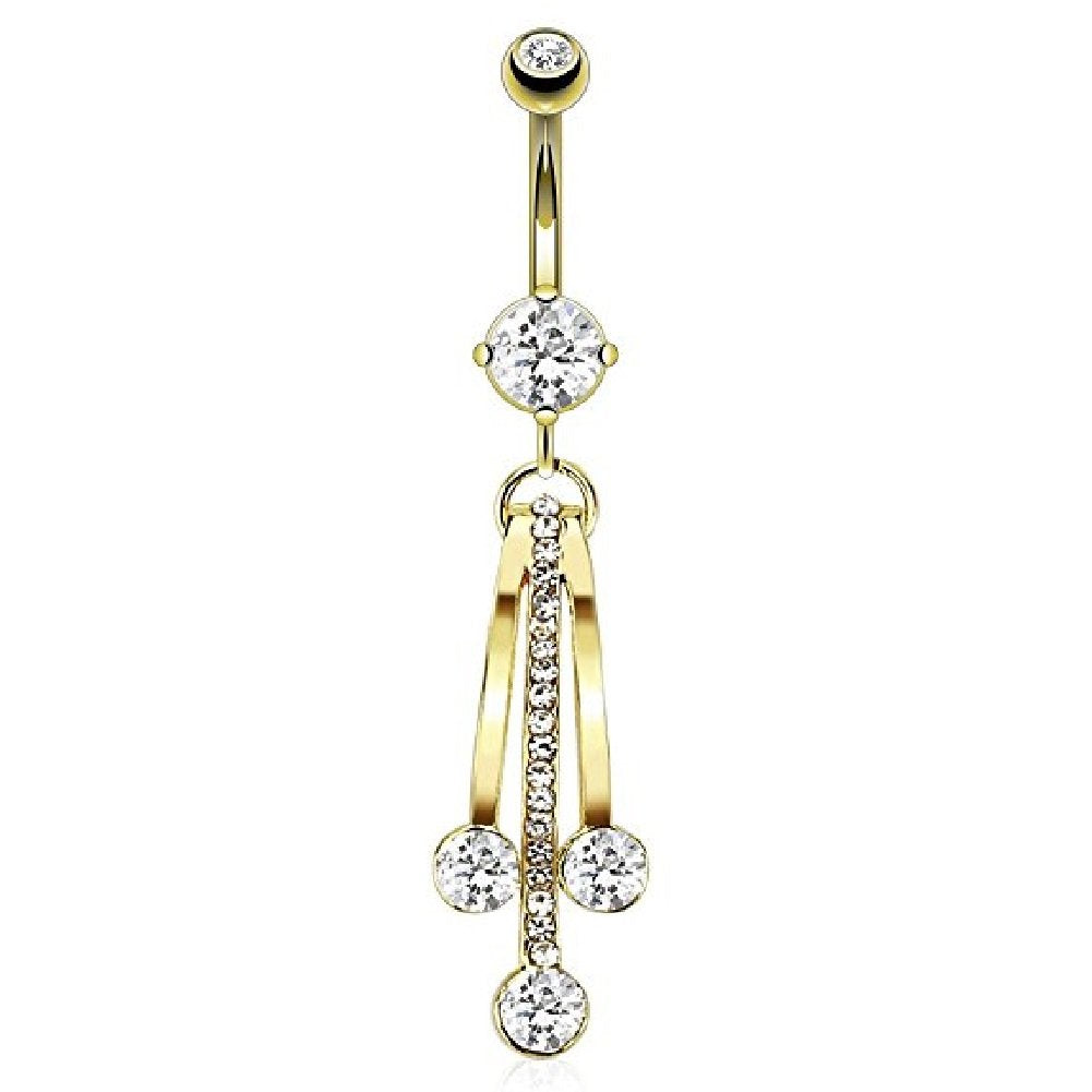 Bauchnabelpiercing 1,6mm 10mm Anhänger Viereck Ring Nabelpiercing Edelstahl Chirurgenstahl Bananabell Zirkonia Vergoldet 14 Karat