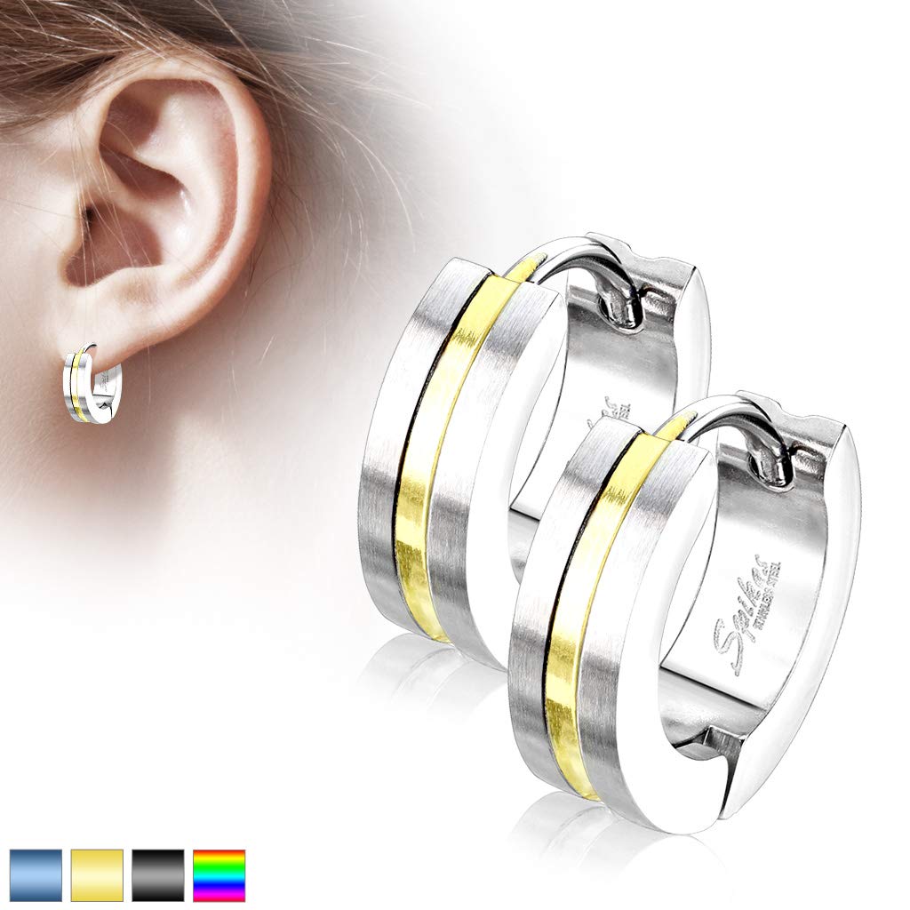 1 Paar Damen sandgebürstete CREOLE Mitte farbiger Streifen Ohrringe Ohrstecker Chirurgenstahl Silber Bunt 4,3mm