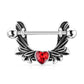Brustwarzenpiercing Engels-flügel Kristall-Herz Silber Brustpiercing Nippelpiercing Intimpiercing Chirurgenstahl Stab 13mm