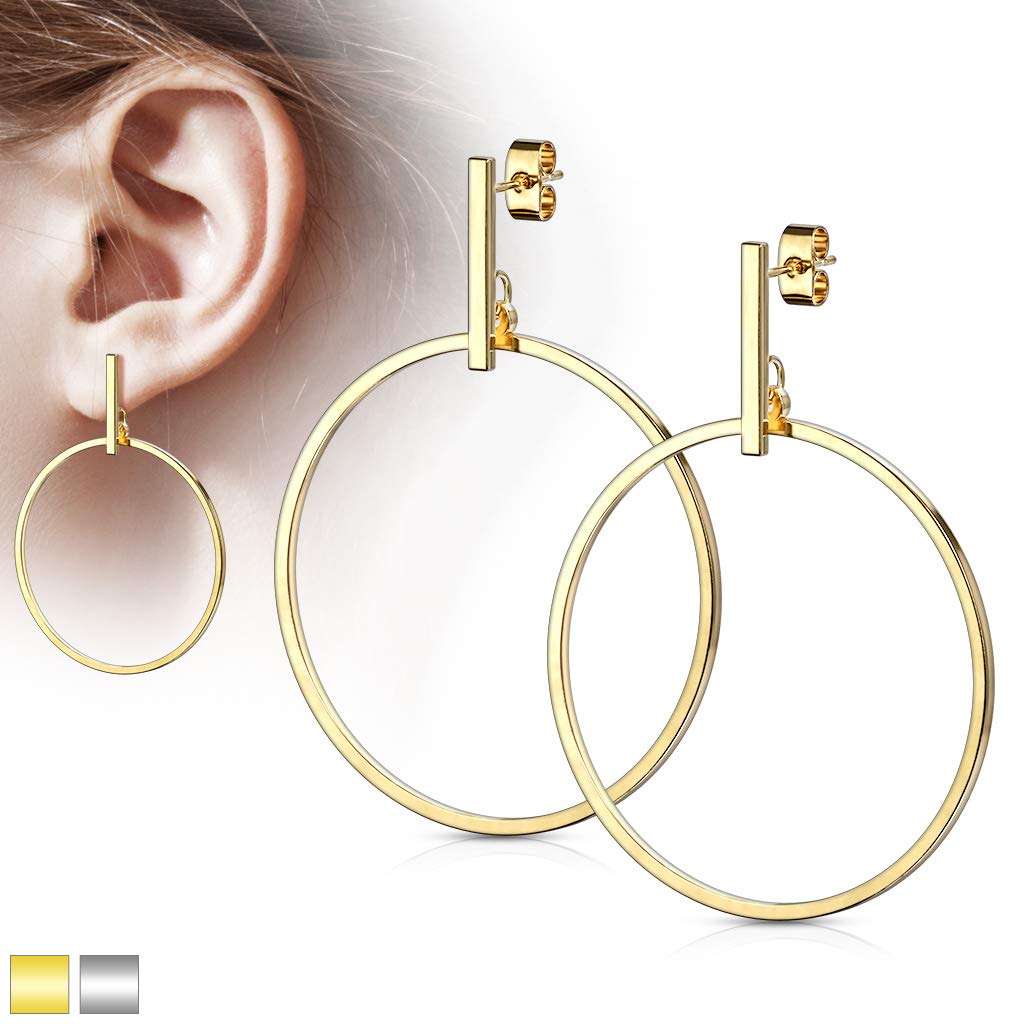 1 Paar Damen Ohrstecker Balken Anhänger Ring rund Ohrringe Chirurgenstahl Steckerverschluss Silber Gold
