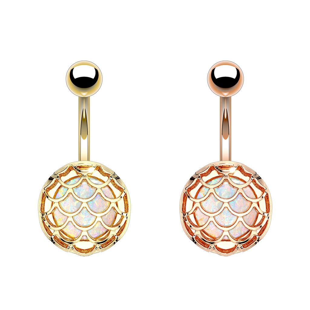 Bauchnabelpiercing Opal-Glitzer Fisch-Schuppen Design Nabelpiercing Chirurgenstahl Bananabell Gold Roségold Stab 1,6/10mm