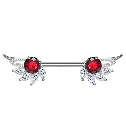 Brustwarzenpiercing ZIRKONIA Engels-FLÜGEL Brustpiercing Nippelpiercing Edelstahl Silber Roségold Gold Stab 1,6mm 14mm