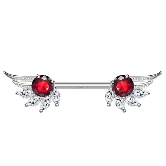 Brustwarzenpiercing ZIRKONIA Engels-FLÜGEL Brustpiercing Nippelpiercing Edelstahl Silber Roségold Gold Stab 1,6mm 14mm