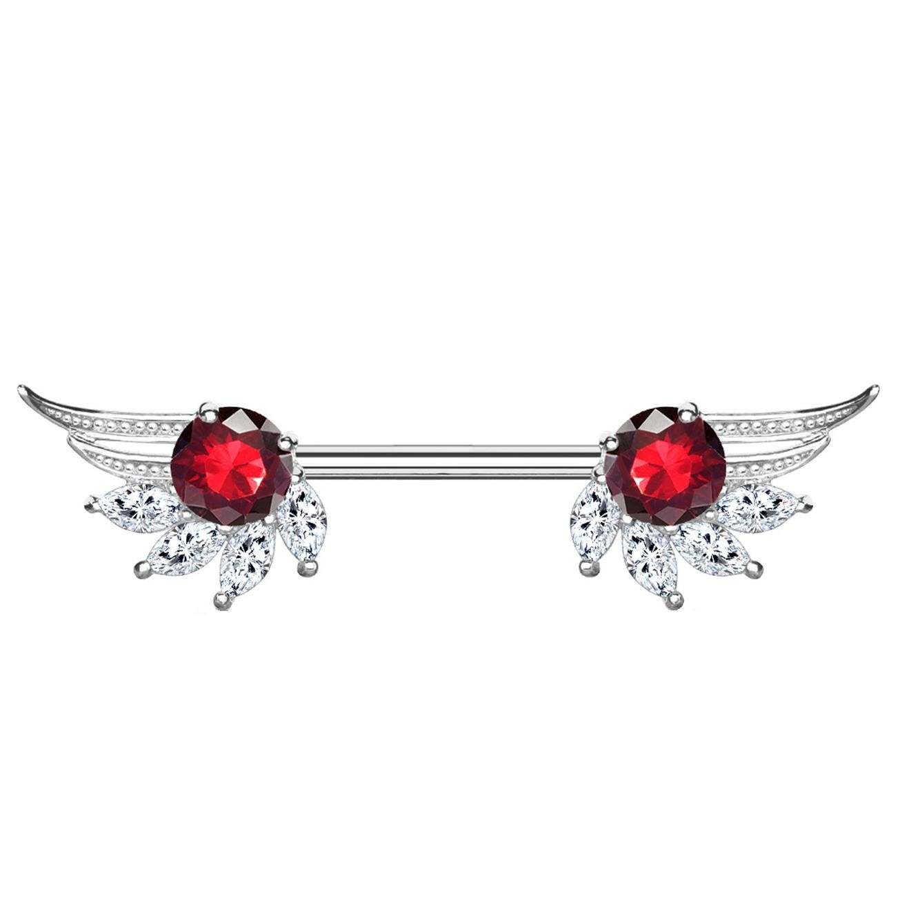 Brustwarzenpiercing ZIRKONIA Engels-FLÜGEL Brustpiercing Nippelpiercing Edelstahl Silber Roségold Gold Stab 1,6mm 14mm