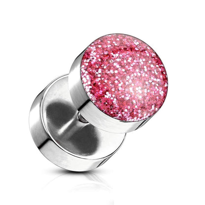 Fake Ohrplug Glitzer-Stein Ohrpiercing Ohrschmuck Chirurgenstahl Schraubverschluss Silber viele Farben 8mm