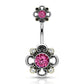 Bauchnabelpiercing Filigrane Blume 6 Zirkonia Nabelpiercing Chirurgenstahl Bananabell viele Farben Stab 1,6/10mm