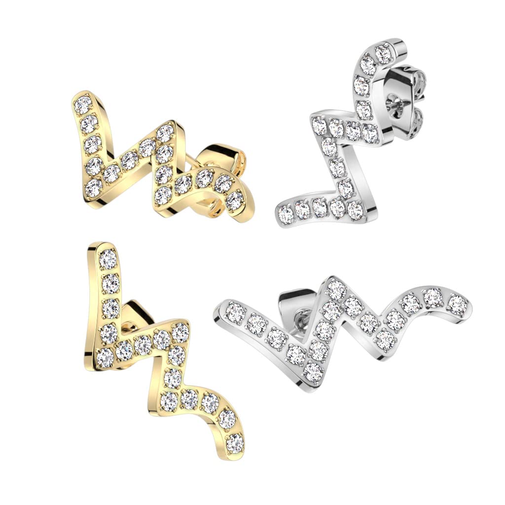 1 Paar Damen Ohrstecker Zirkonia Welle Clear Chirurgenstahl Ohrringe Ohrhänger Silber Gold