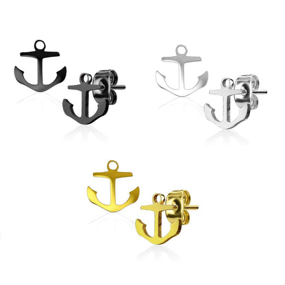 1 Paar funkelnde Ohrringe GROSSER ANKER 10x10 mm Ohrringe Ohrstecker Chirurgenstahl Set Silber Gold Schwarz