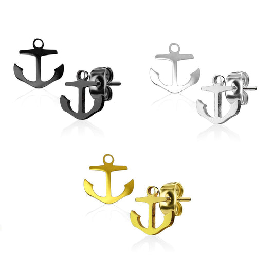 1 Paar funkelnde Ohrringe GROSSER ANKER 10x10 mm Ohrringe Ohrstecker Chirurgenstahl Set Silber Gold Schwarz