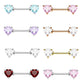 Brustwarzenpiercing ZIRKONIA Herzen Brustpiercing Intimpiercing CHIRURGENSTAHL Silber Gold Roségold Stab 1,6mm 12/16mm