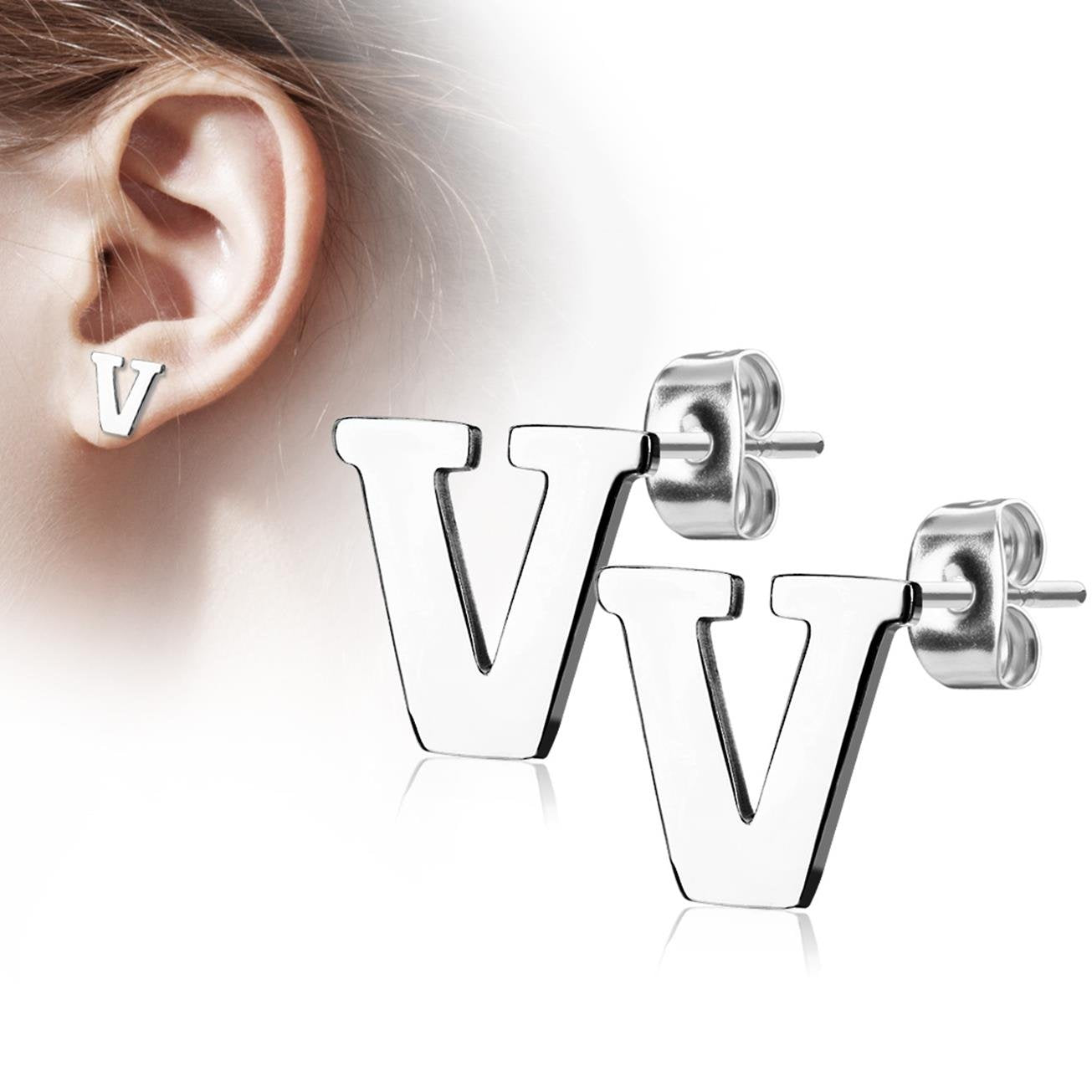 1 Paar Ohrstecker ALPHABET INITIALEN e Ohrringe Schmuck Set Edelstahl Silber Roségold