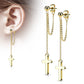 1 Paar Damen Ohrstecker Ketten-Kreuz Anhänger Chirurgenstahl Ohrringe Ohrhänger Silber Gold Schwarz Roségold