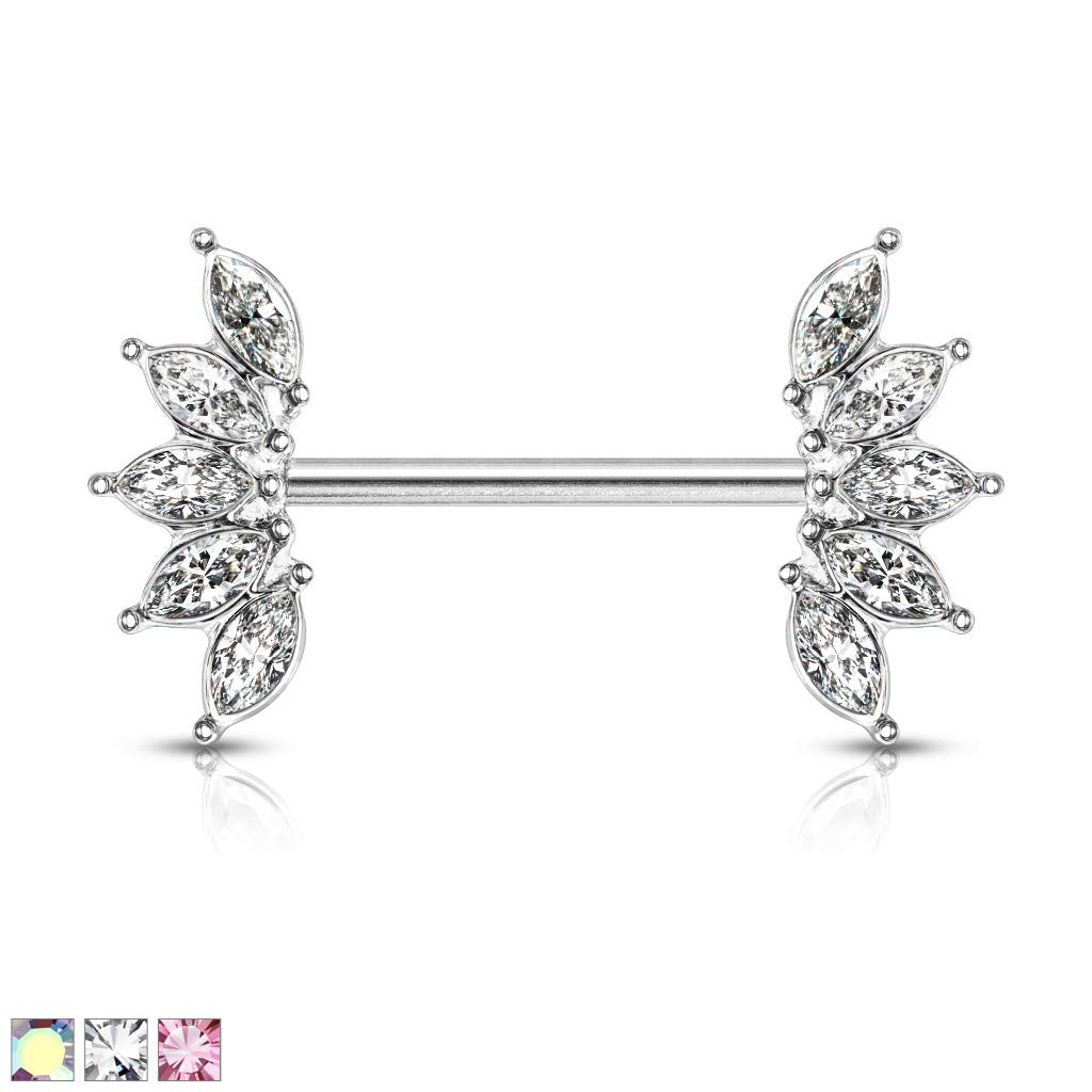 Brustwarzenpiercing Kristall-Fächer Brustpiercing Nippelpiercing Chirurgenstahl Silber Regenbogen Clear Pink Stab 1,6/16mm