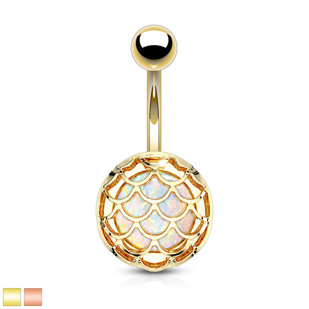 Bauchnabelpiercing Opal-Glitzer Fisch-Schuppen Design Nabelpiercing Chirurgenstahl Bananabell Gold Roségold Stab 1,6/10mm