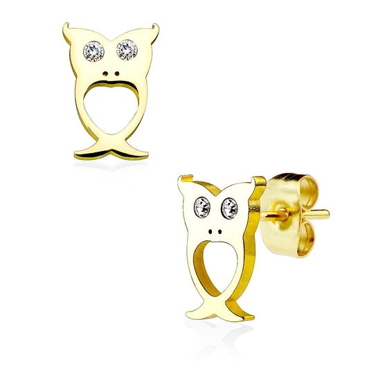 1 Paar Ohrringe Set Ohrstecker Edelstahl Chirurgenstahl Eule Augen clear Zirkonia gold silber