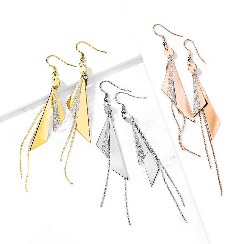 1 Paar Damen Ohrringe 2 Große Glitzer-Dreiecke Ketten Anhänger e Ohrstecker Chirurgenstahl Gold Roségold Silber Länge 103,2mm