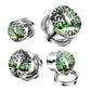Ohrtunnel Silber Lebens-baum Opal-Glitzer Grün Chirurgenstahl Ohrpiercing Ohrschmuck Plug Screw Fit Schraubverschluss 8-16mm