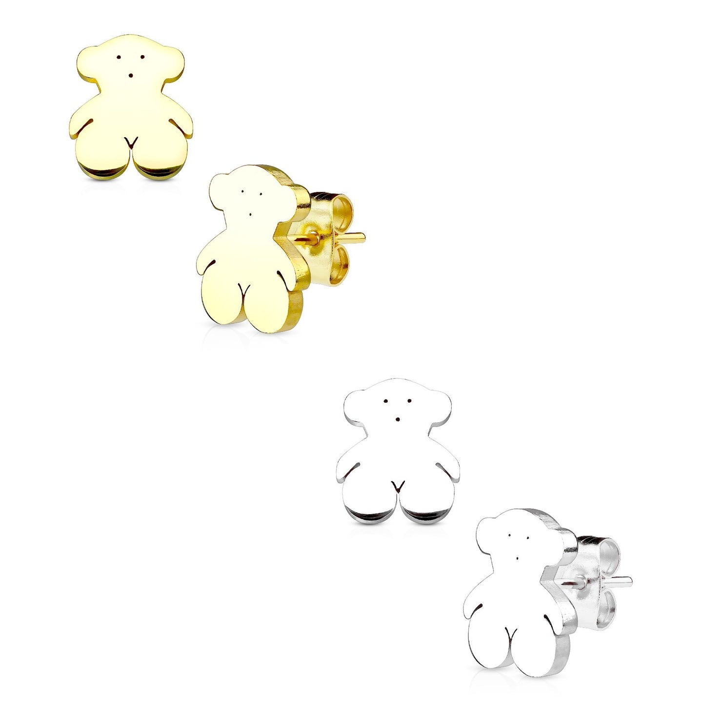 1 Paar Ohrringe Set Ohrstecker Edelstahl Chirurgenstahl Teddy Bär gold silber