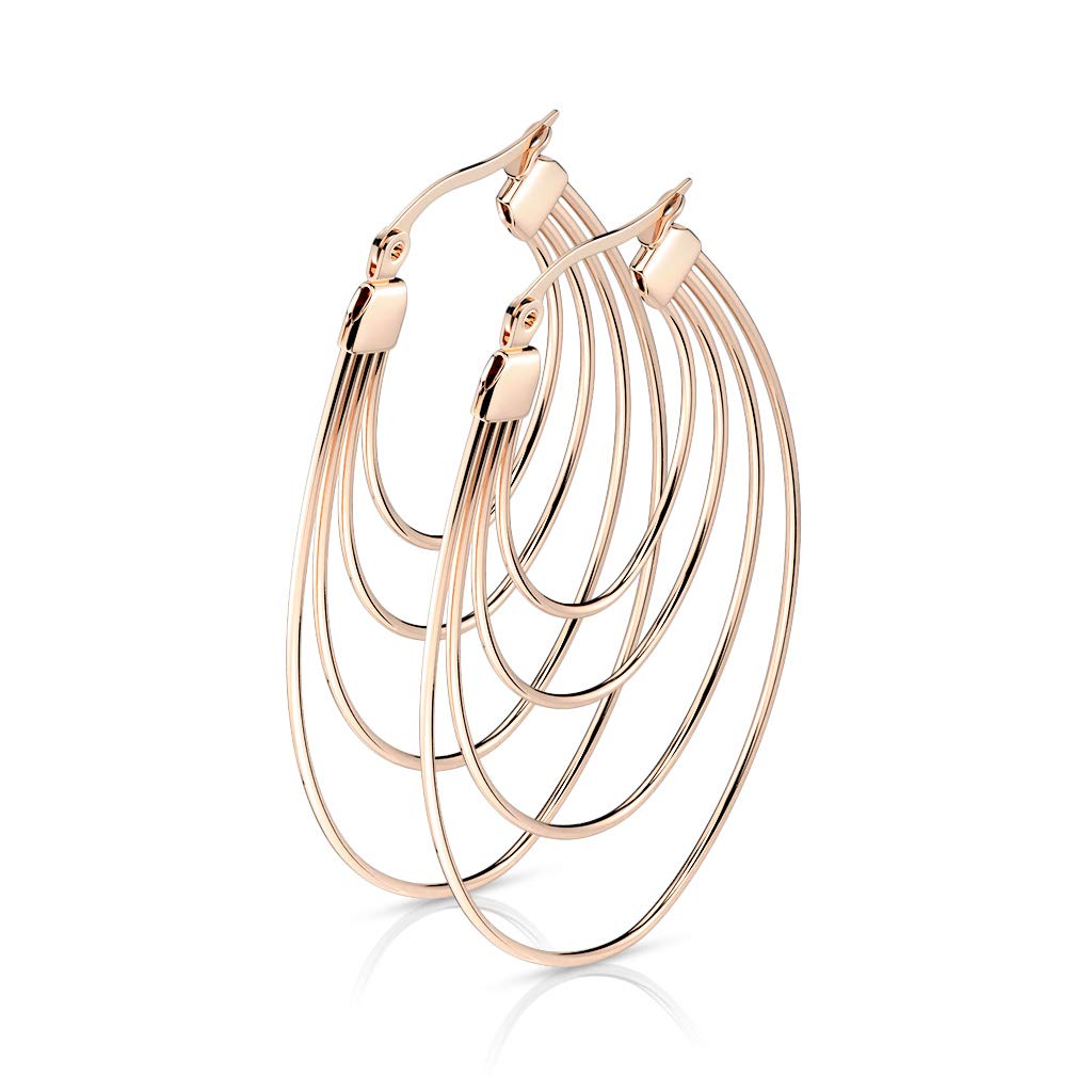 1 Paar Damen Ohrringe vierfach Oval-Anhänger e Ohrstecker Chirurgenstahl Gold Roségold Silber Länge 51mm