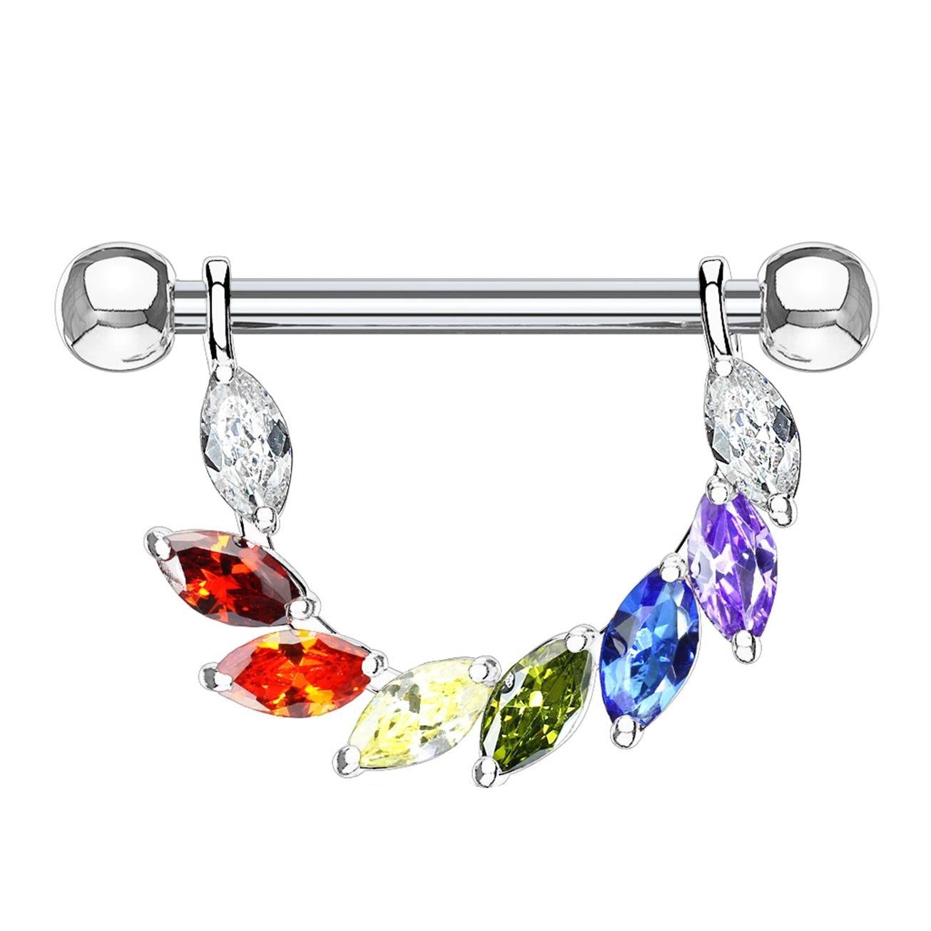 Brustwarzenpiercing FUNKELNDER BLÄTTER-Kranz Brustpiercing Edelstahl Silber Gold Roségold viele Farben Stab 1,6mm 14mm